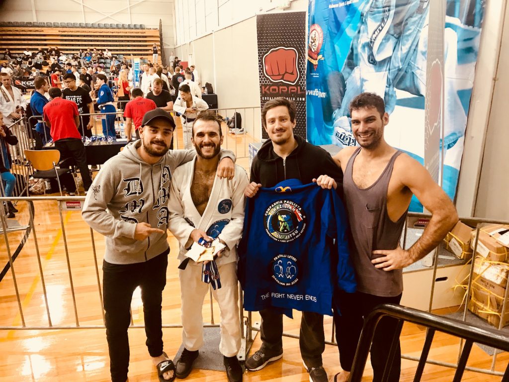 Professor Marcel Leteri Sasso de Oliveira and his students at the 2018 Victorian Jiu-Jitsu Championship.