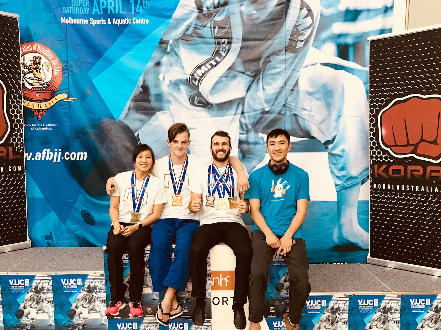 Professor Marcel Leteri Sasso de Oliveira and his students at the 2018 Victorian Jiu-Jitsu Championship